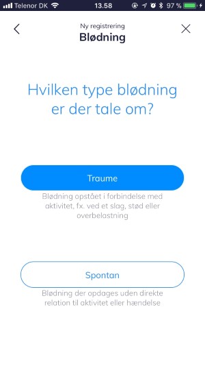 Bløder app - eksempel på registrering af blødning