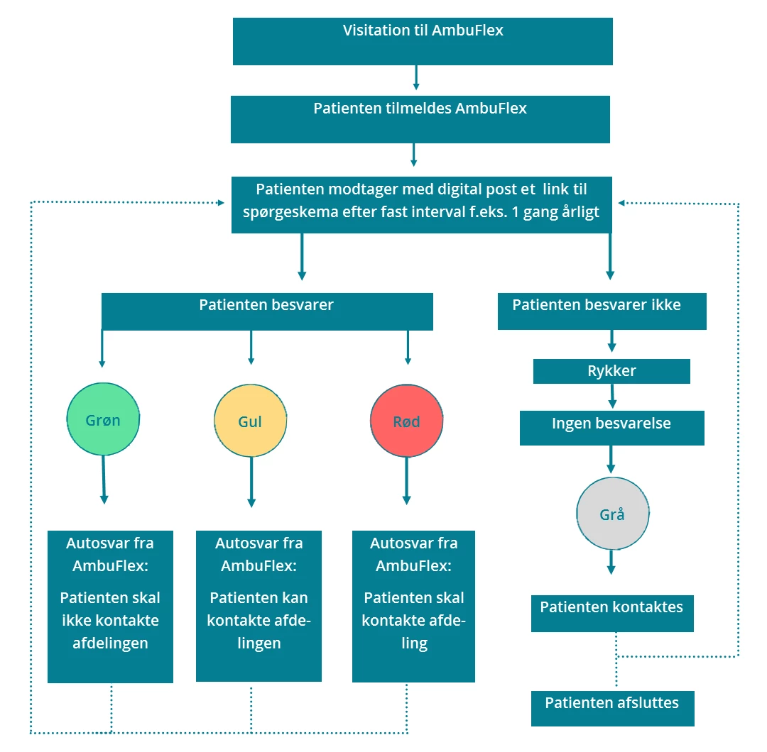 Flowchart der beskriver patientens vej gennem PRO-løsningen