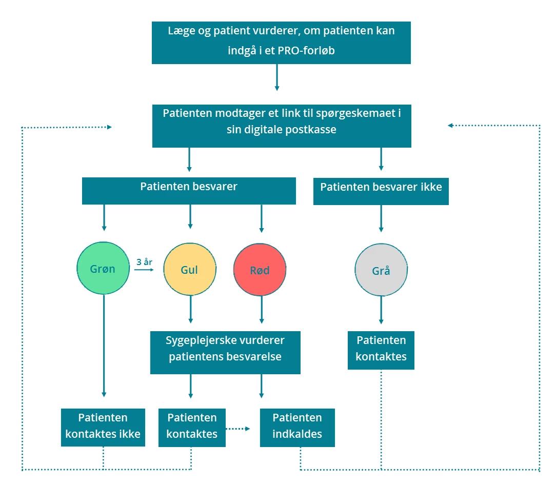 Flowchart der beskriver patientens vej gennem PRO-løsningen