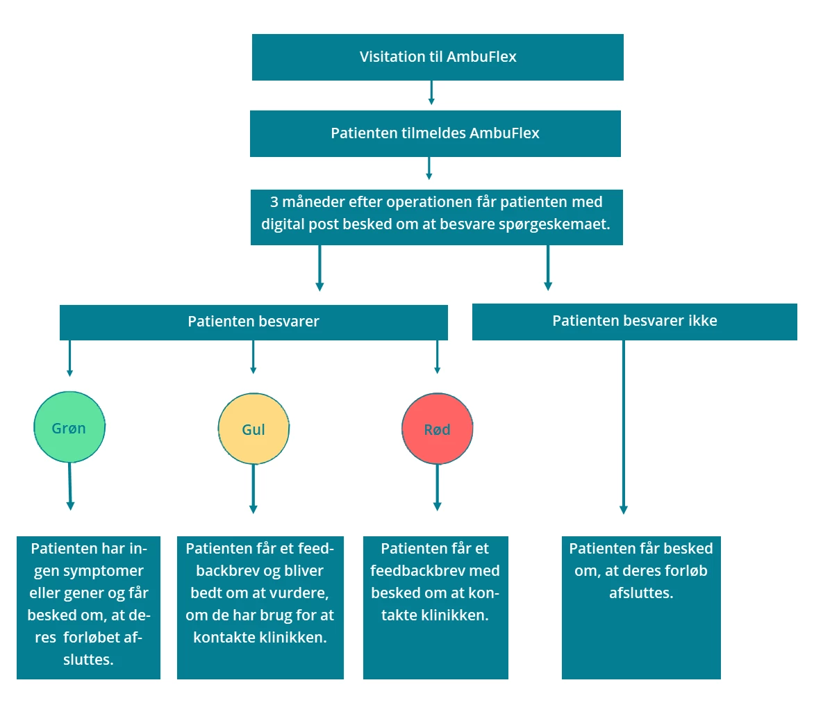 Flowchart der beskriver patientforløbet i PRO-løsningen til dugabase