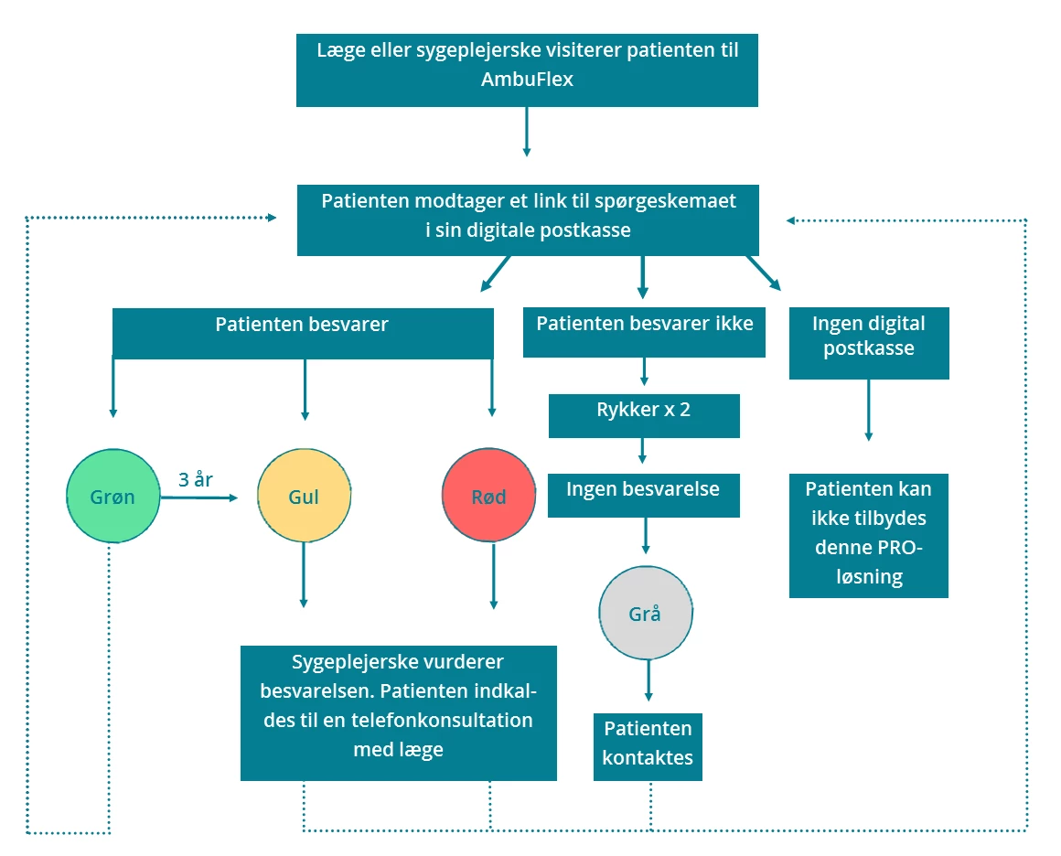 Flowchart der beskriver patientens vej gennem PRO-løsningen